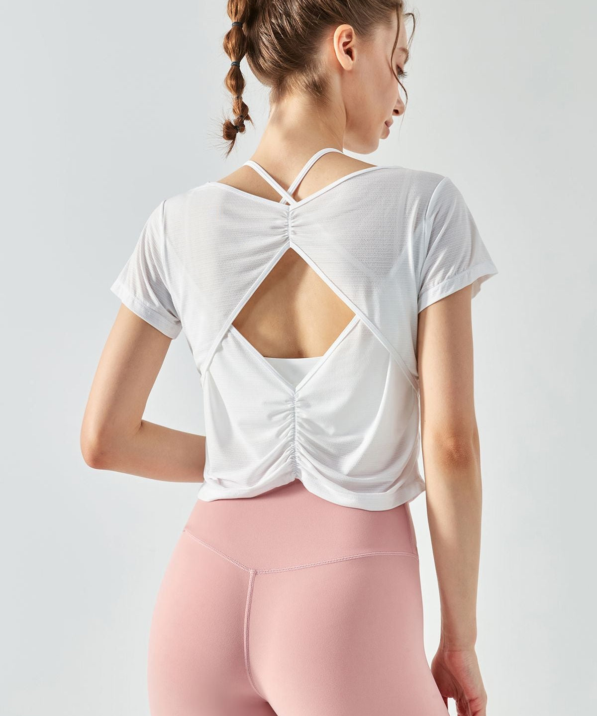 Back Cut-Out Short Sleeve Blouse by bornfocus