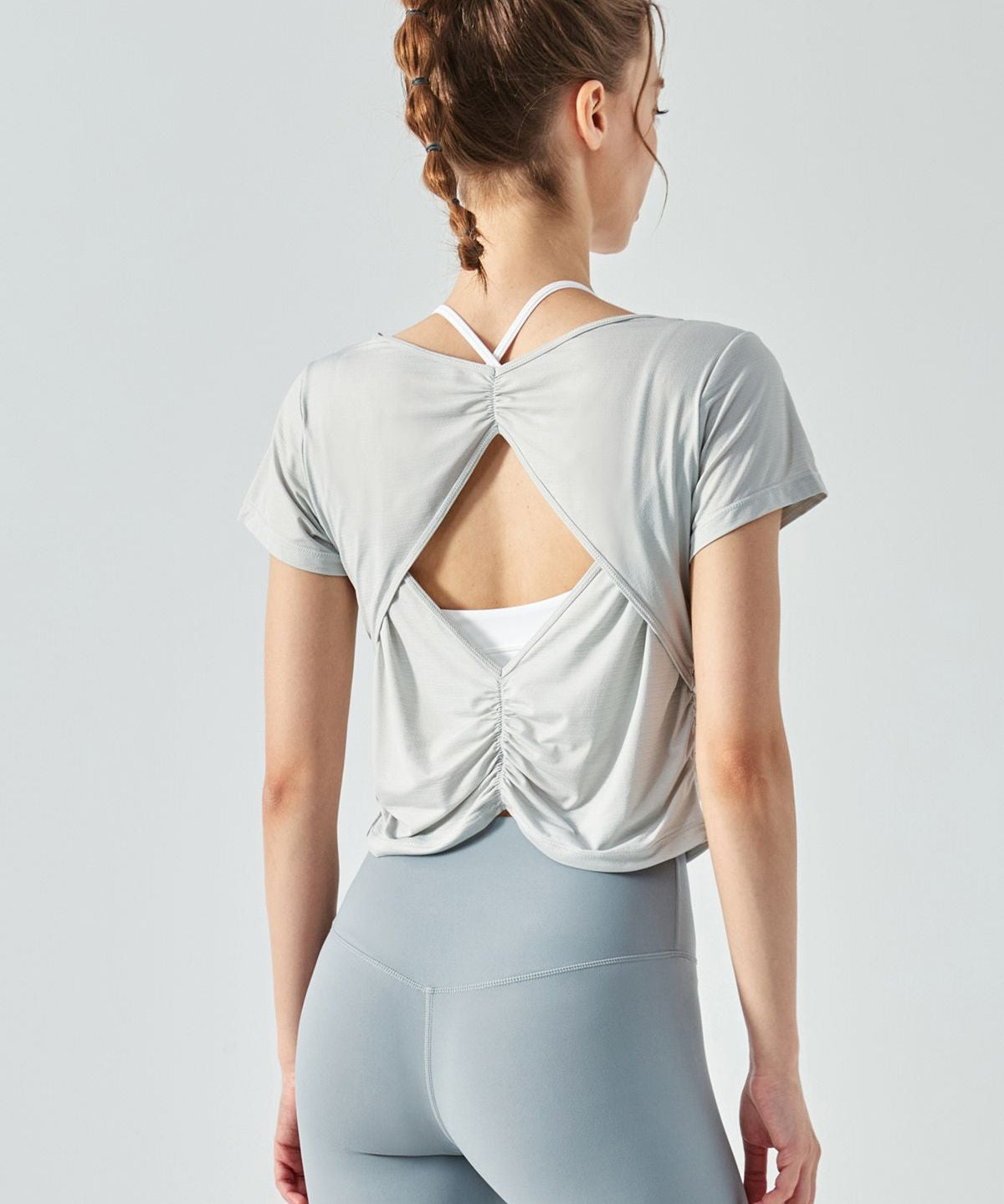 Back Cut-Out Short Sleeve Blouse by bornfocus