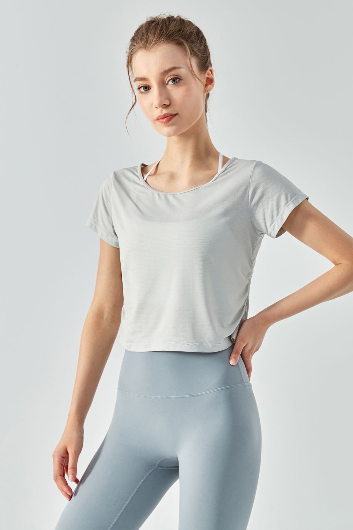 Back Cut-Out Short Sleeve Blouse by bornfocus