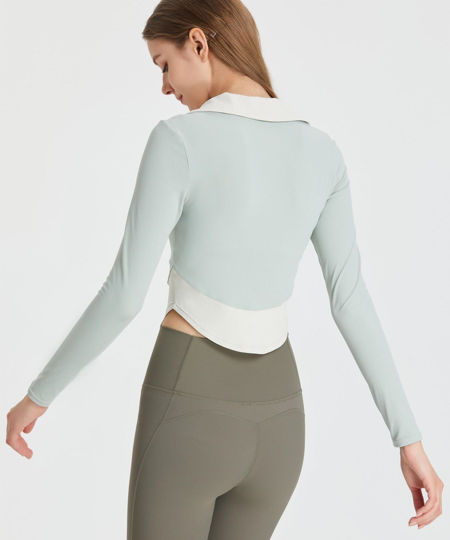 Colorblock Lapel Long Sleeve Tunic Top by bornfocus