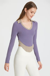 Colorblock Lapel Long Sleeve Tunic Top by bornfocus