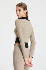 Colorblock Lapel Long Sleeve Tunic Top by bornfocus