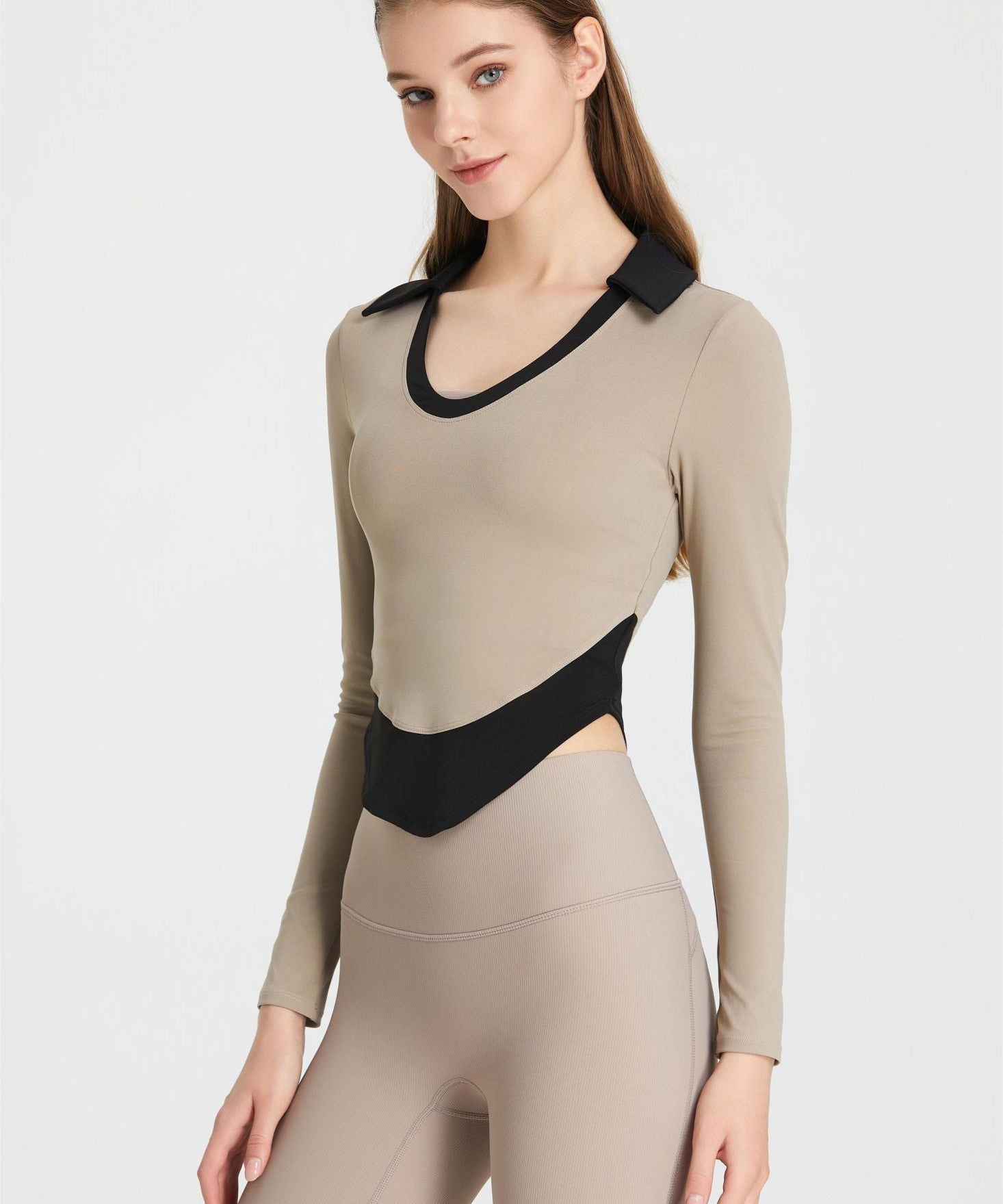 Colorblock Lapel Long Sleeve Tunic Top by bornfocus
