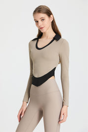 Colorblock Lapel Long Sleeve Tunic Top by bornfocus