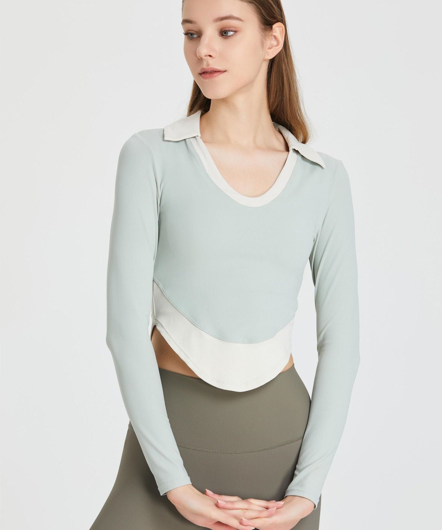 Colorblock Lapel Long Sleeve Tunic Top by bornfocus