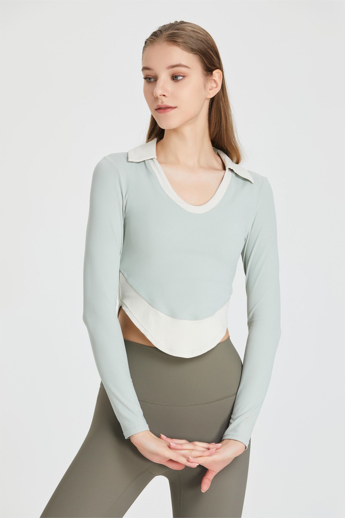 Colorblock Lapel Long Sleeve Tunic Top by bornfocus