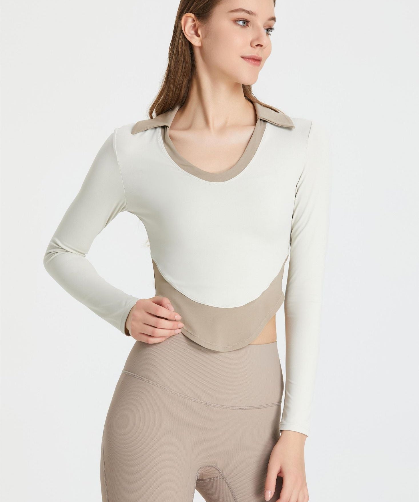Colorblock Lapel Long Sleeve Tunic Top by bornfocus