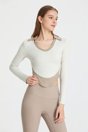 Colorblock Lapel Long Sleeve Tunic Top by bornfocus