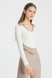 Colorblock Lapel Long Sleeve Tunic Top by bornfocus