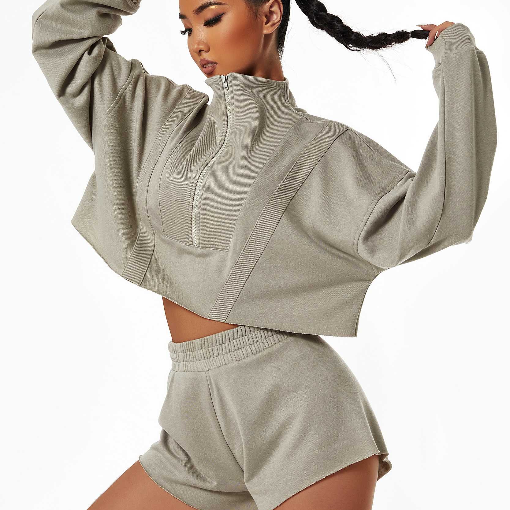 Cropped Sweatshirt & Mini Sweat Shorts Athleisure Set by bornfocus