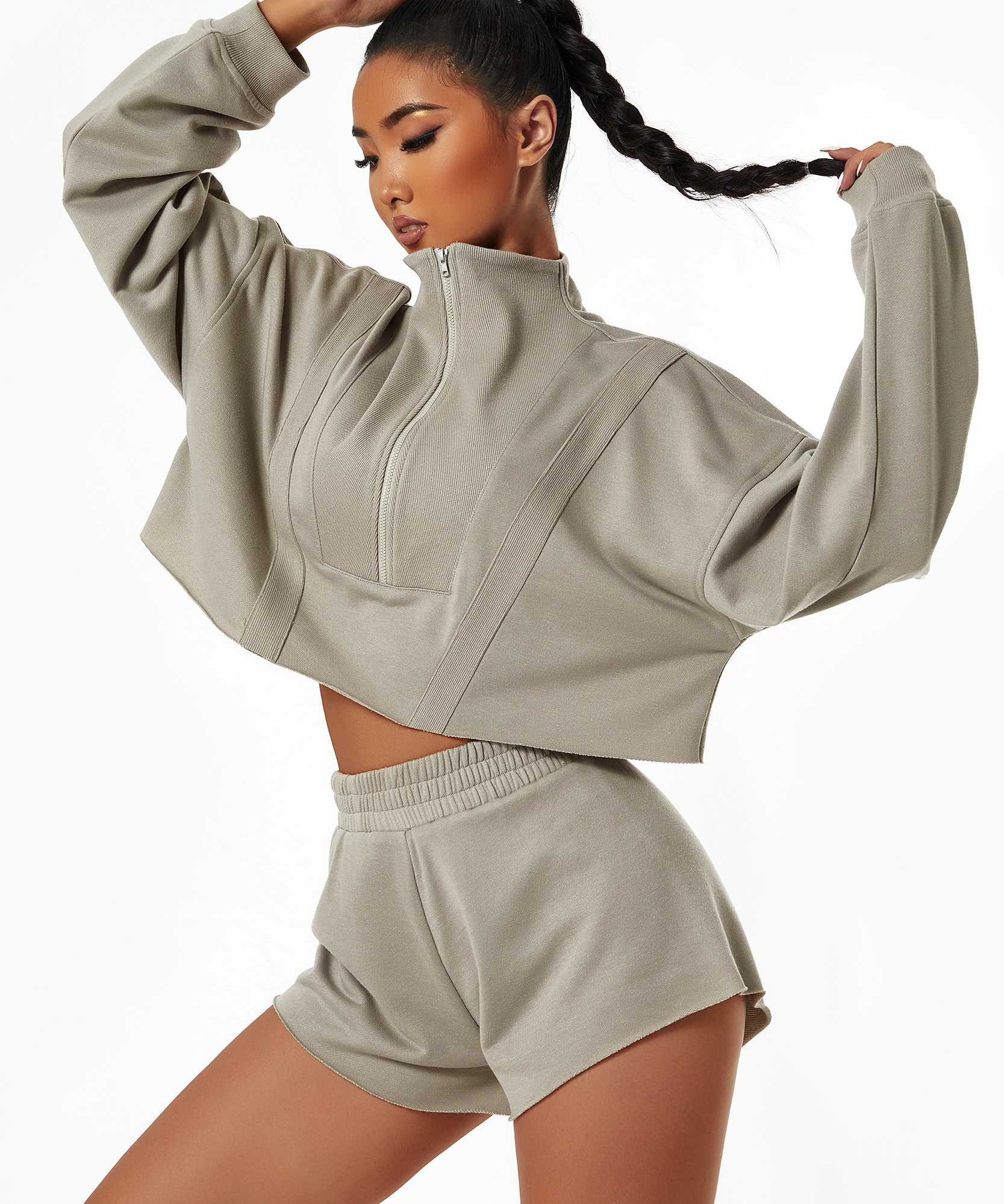 Cropped Sweatshirt & Mini Sweat Shorts Athleisure Set by bornfocus