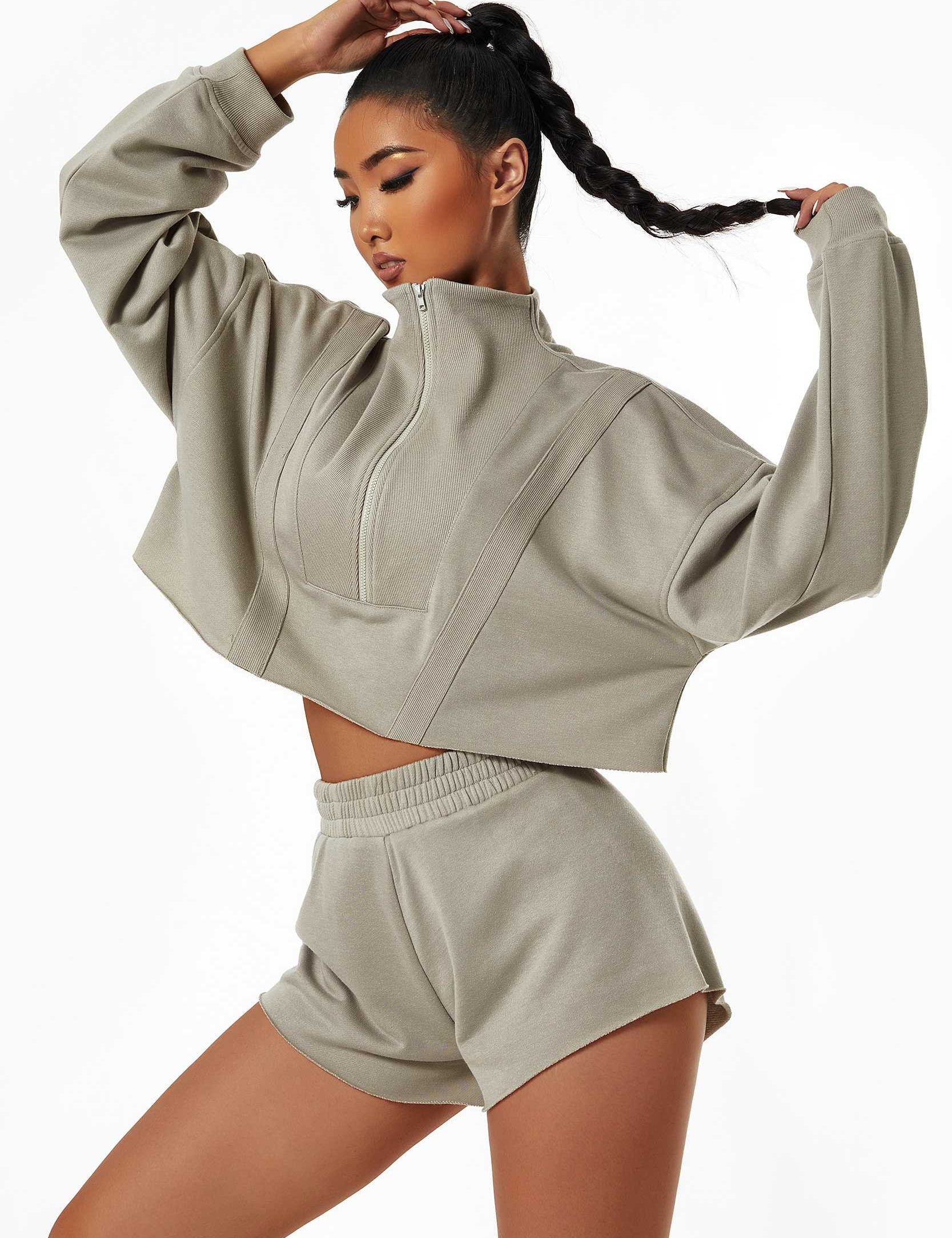 Cropped Sweatshirt & Mini Sweat Shorts Athleisure Set by bornfocus