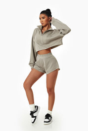 Cropped Sweatshirt & Mini Sweat Shorts Athleisure Set by bornfocus