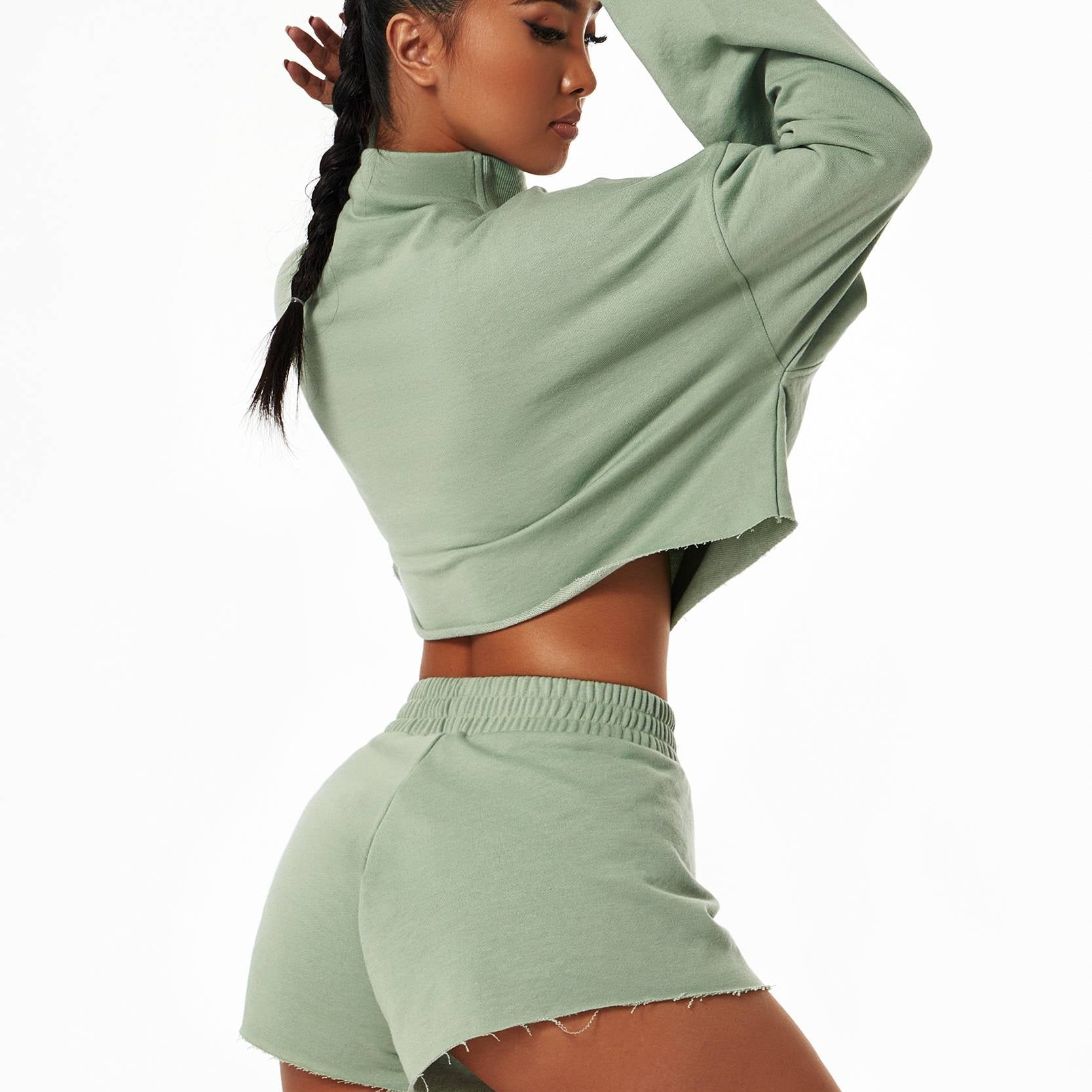 Cropped Sweatshirt & Mini Sweat Shorts Athleisure Set by bornfocus
