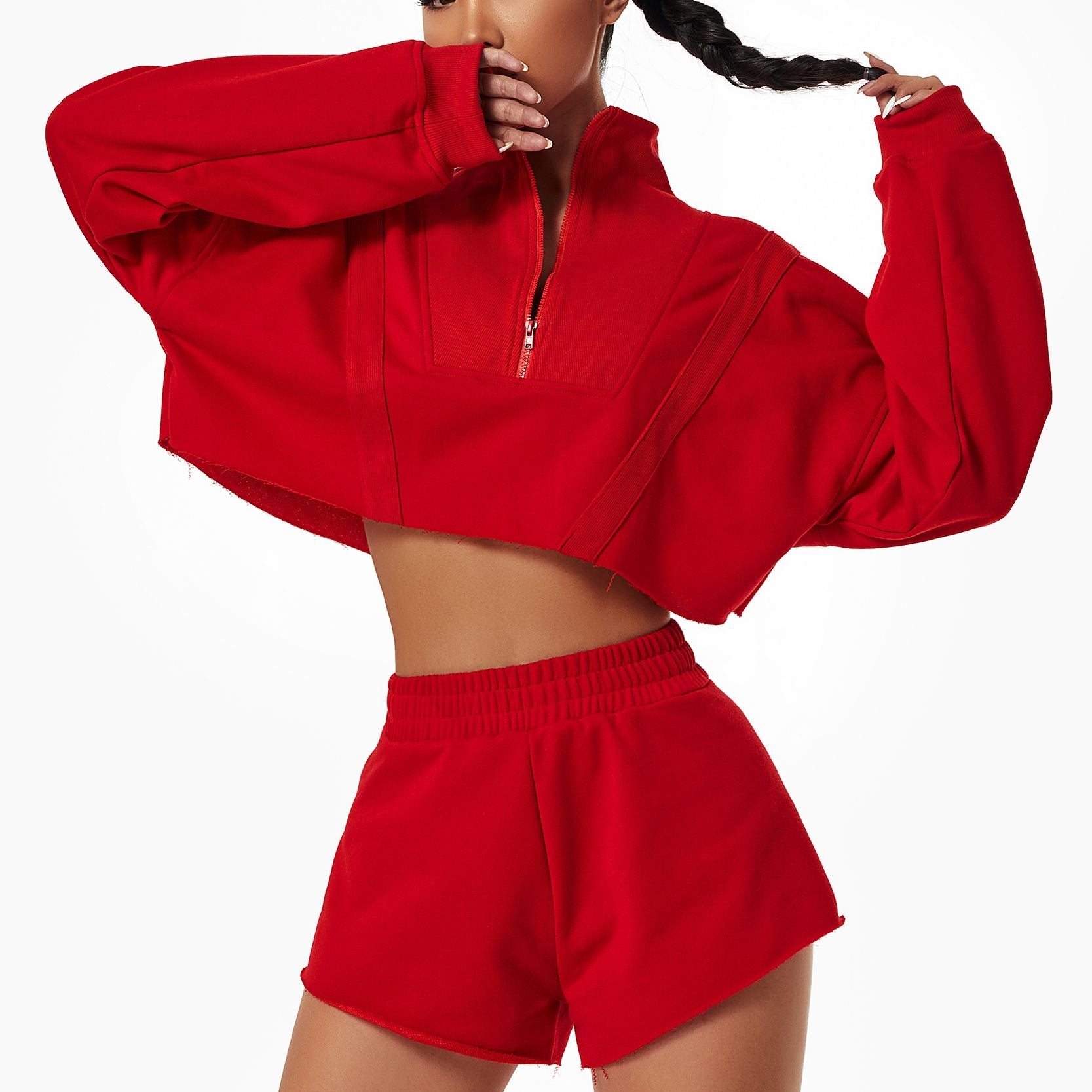 Cropped Sweatshirt & Mini Sweat Shorts Athleisure Set by bornfocus