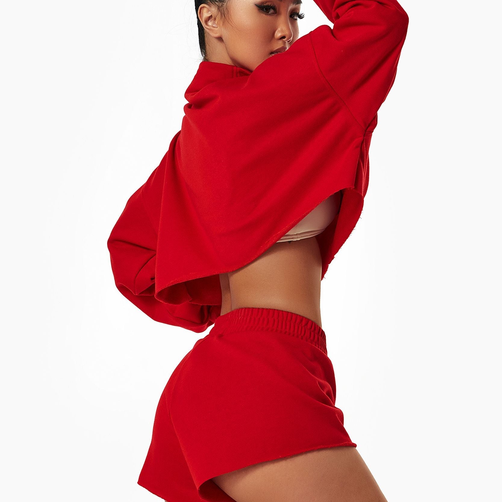 Cropped Sweatshirt & Mini Sweat Shorts Athleisure Set by bornfocus