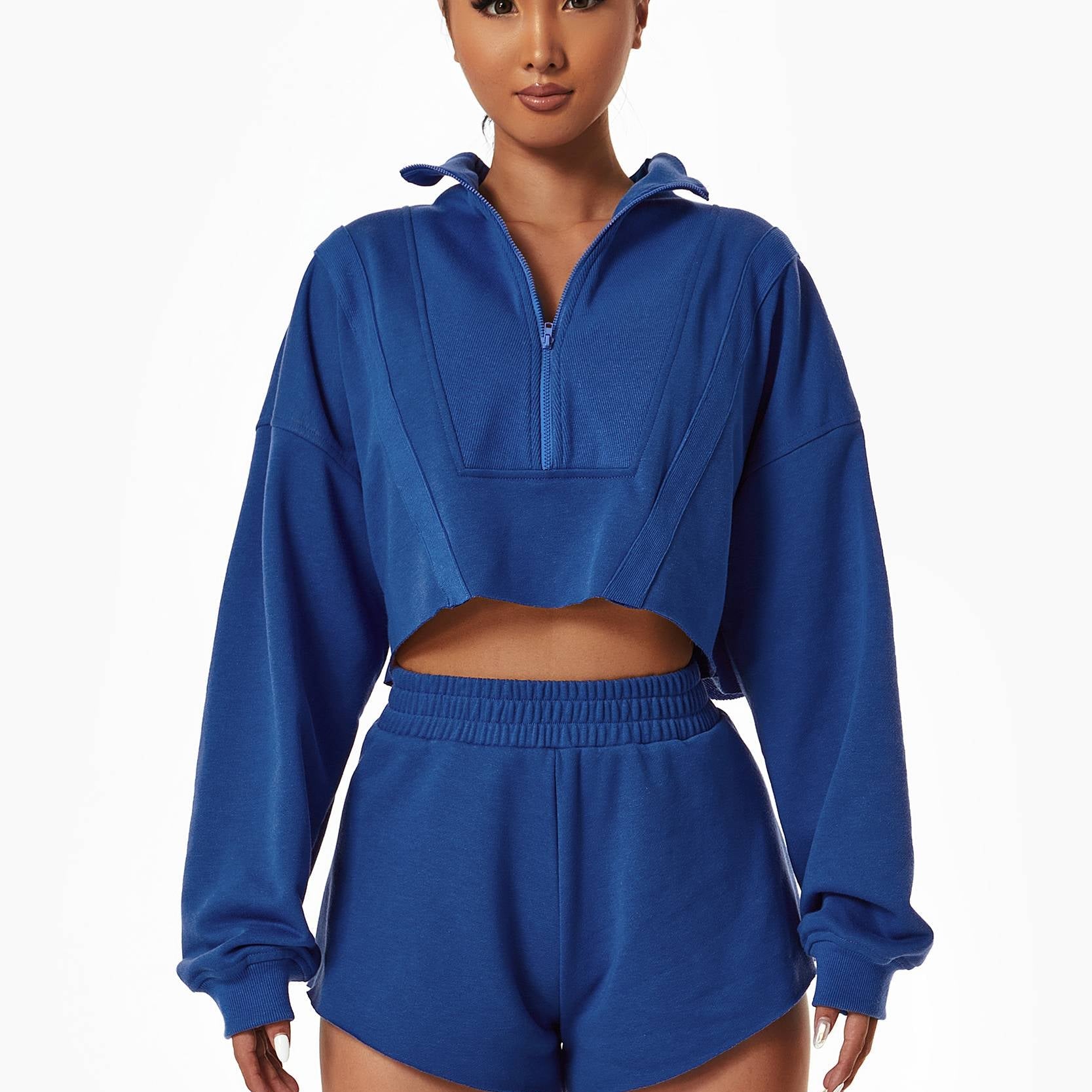 Cropped Sweatshirt & Mini Sweat Shorts Athleisure Set by bornfocus
