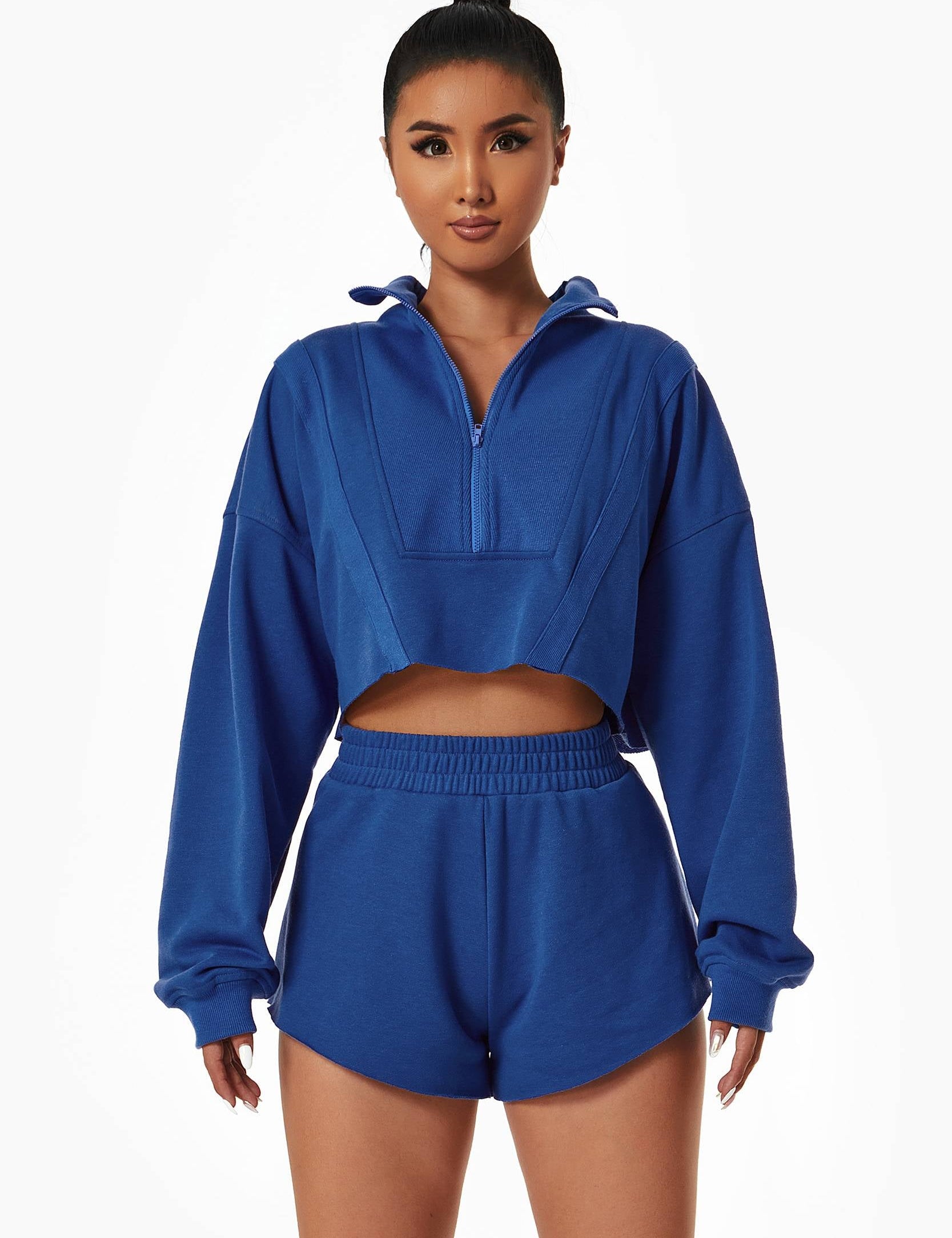 Cropped Sweatshirt & Mini Sweat Shorts Athleisure Set by bornfocus