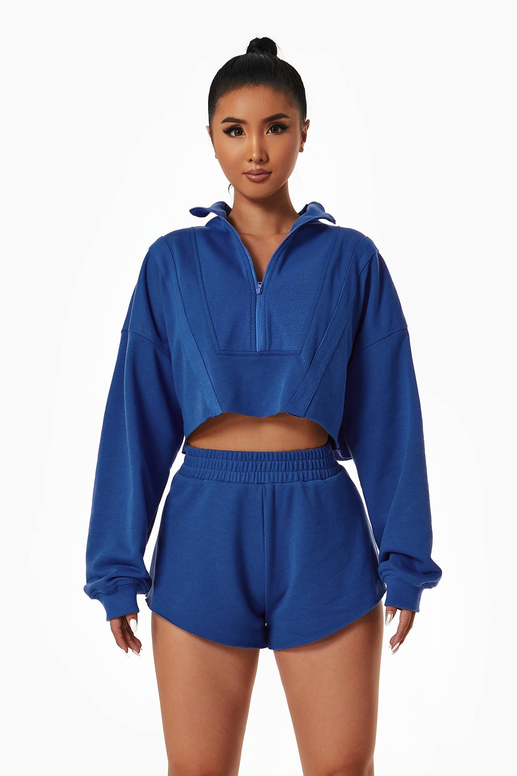 Cropped Sweatshirt & Mini Sweat Shorts Athleisure Set by bornfocus