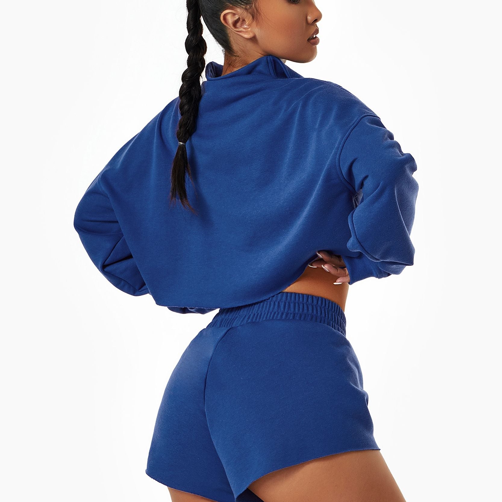 Cropped Sweatshirt & Mini Sweat Shorts Athleisure Set by bornfocus