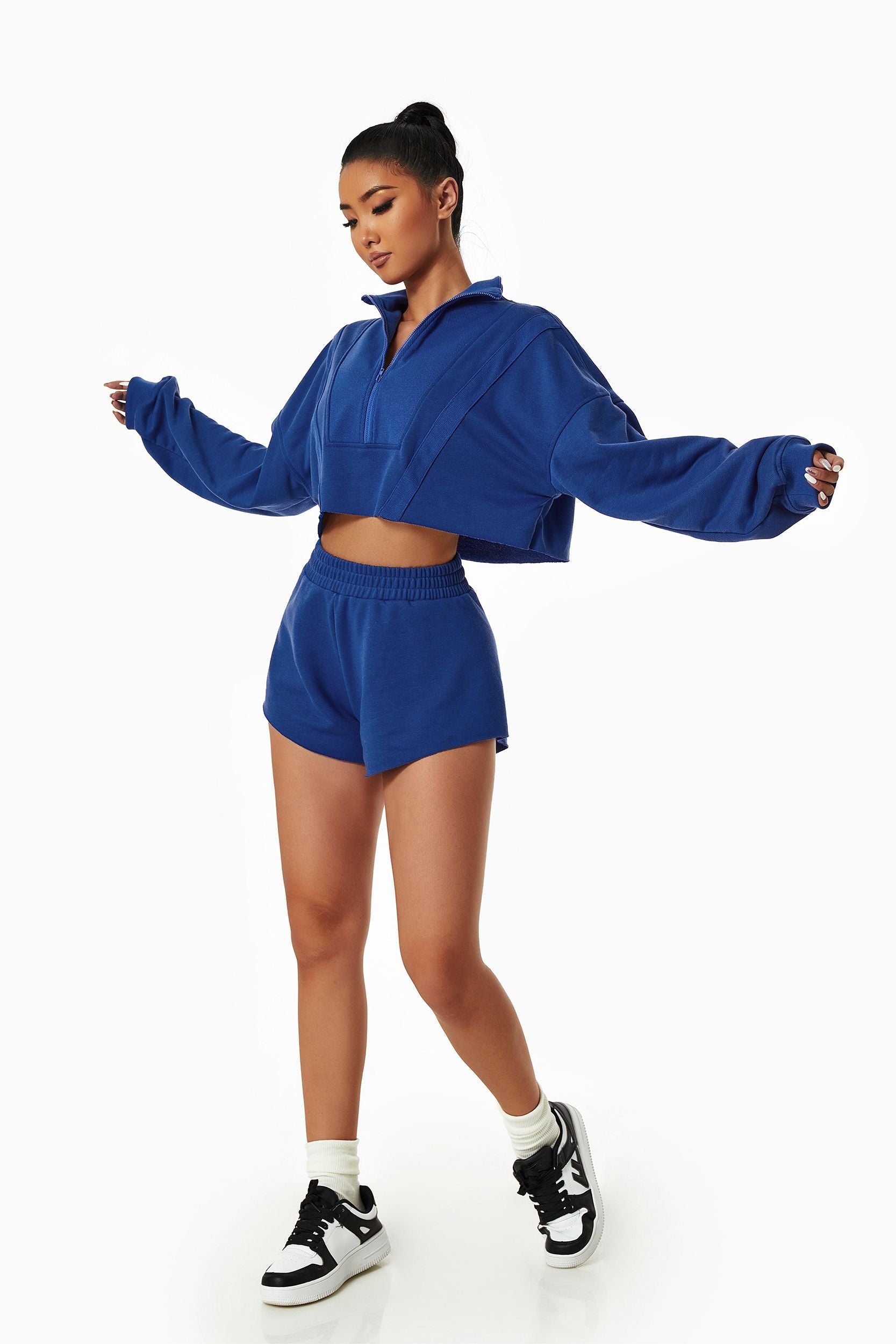 Cropped Sweatshirt & Mini Sweat Shorts Athleisure Set by bornfocus