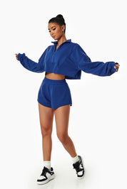 Cropped Sweatshirt & Mini Sweat Shorts Athleisure Set by bornfocus