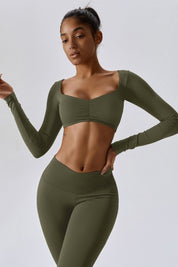 Diamond Neck Long Sleeve Crop Top by bornfocus