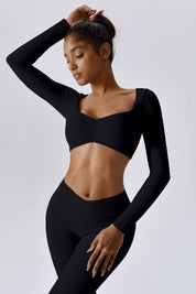 Diamond Neck Long Sleeve Crop Top by bornfocus