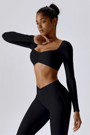 Diamond Neck Long Sleeve Crop Top by bornfocus