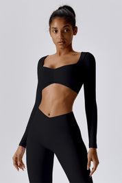 Diamond Neck Long Sleeve Crop Top by bornfocus