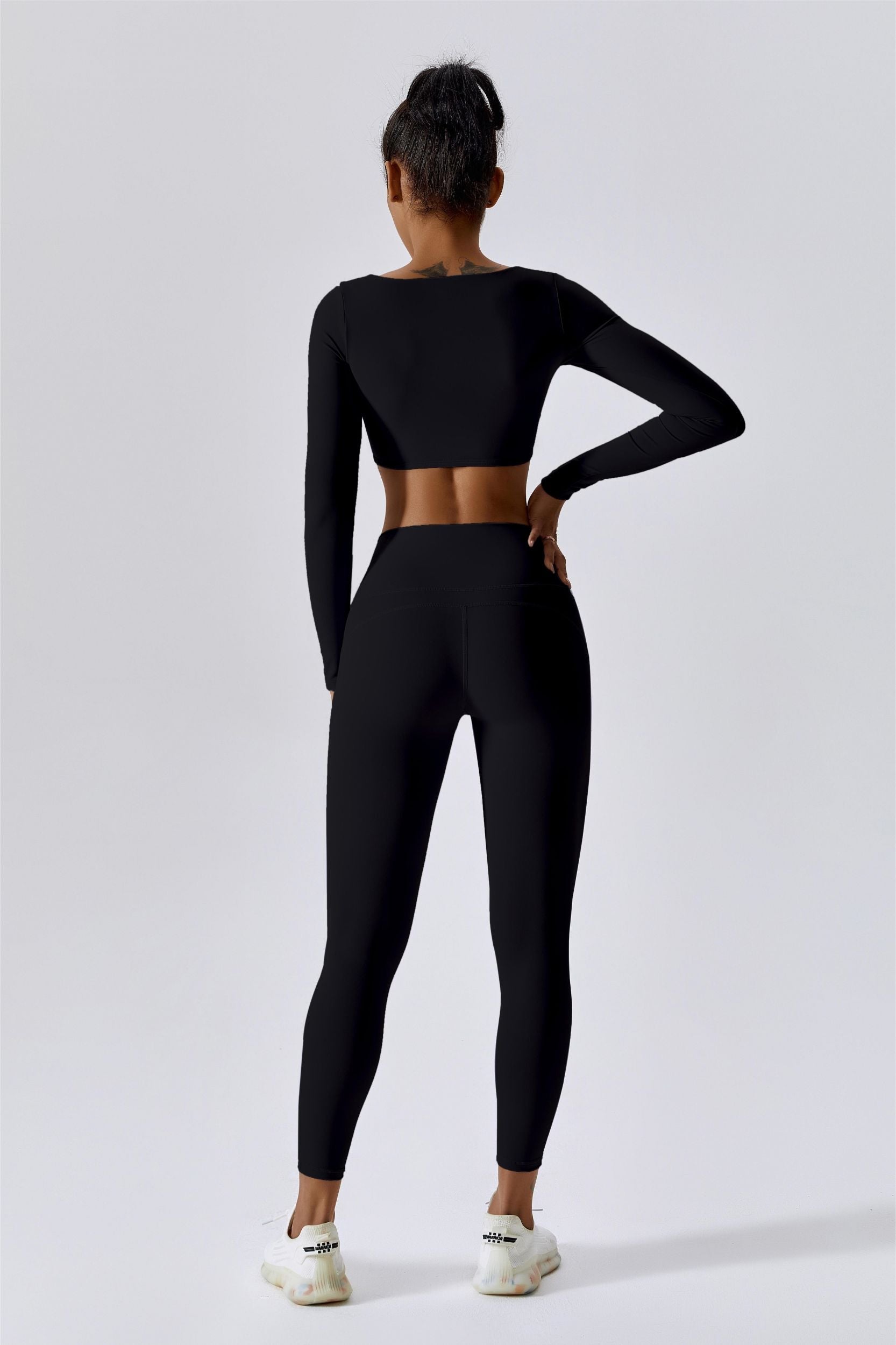 Diamond Neck Long Sleeve Crop Top by bornfocus