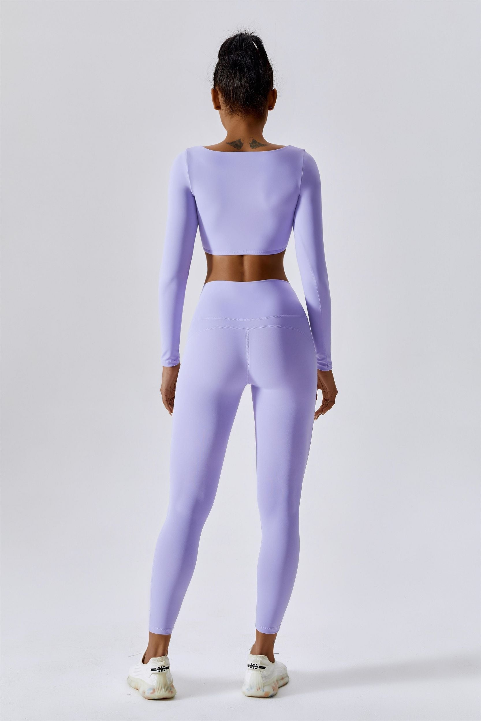 Diamond Neck Long Sleeve Crop Top by bornfocus