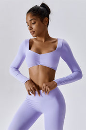 Diamond Neck Long Sleeve Crop Top by bornfocus