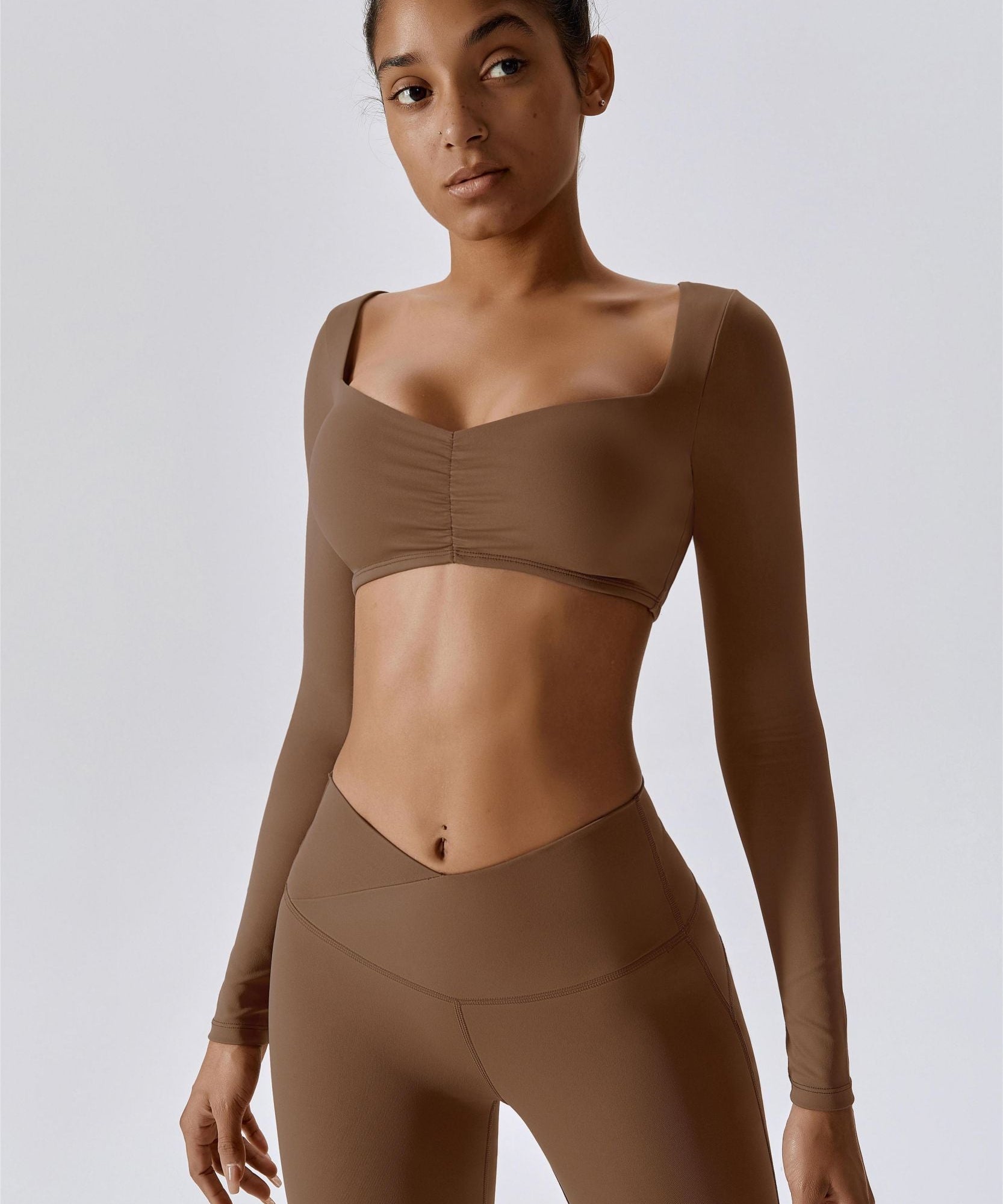 Diamond Neck Long Sleeve Crop Top by bornfocus