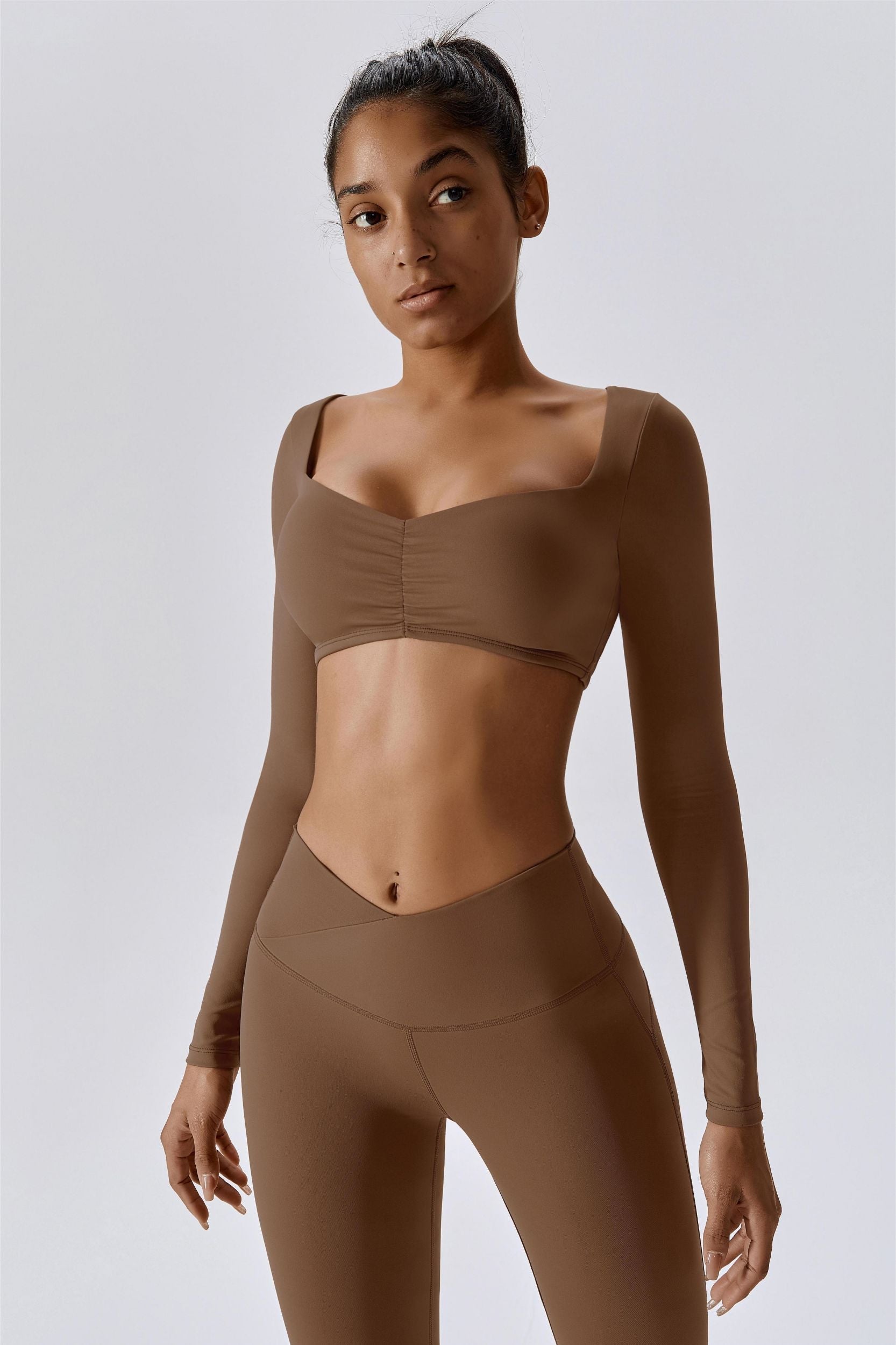 Diamond Neck Long Sleeve Crop Top by bornfocus