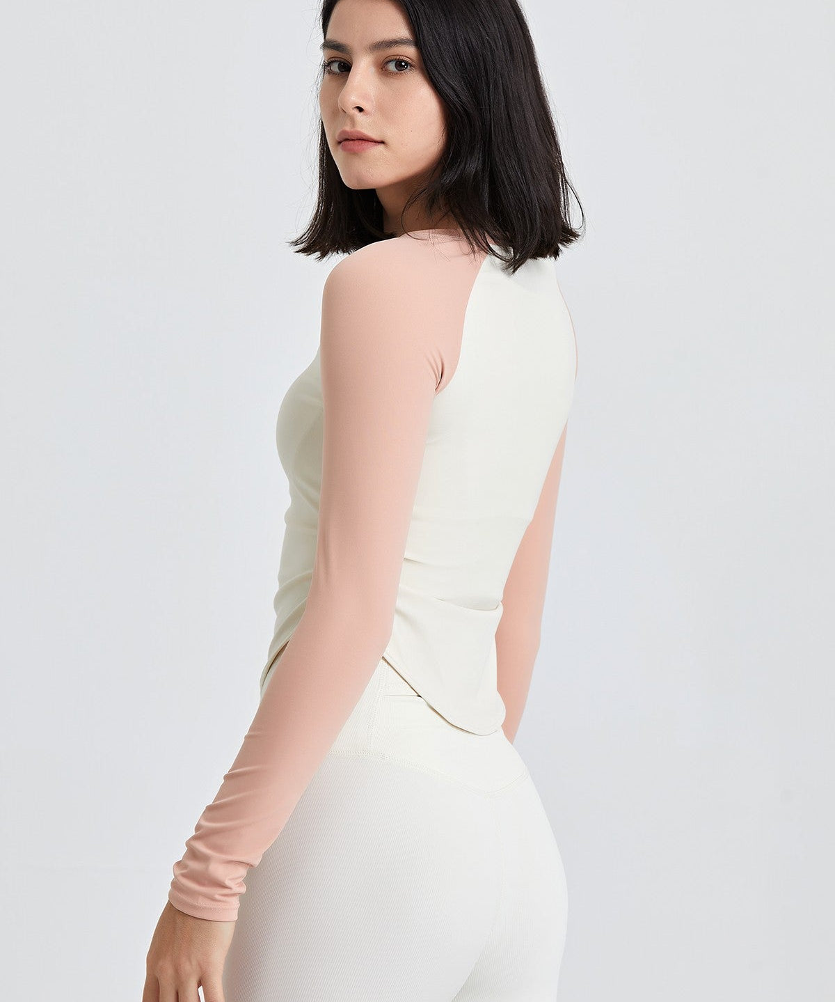 Color-Block Long Sleeve Jersey Crop Top by bornfocus