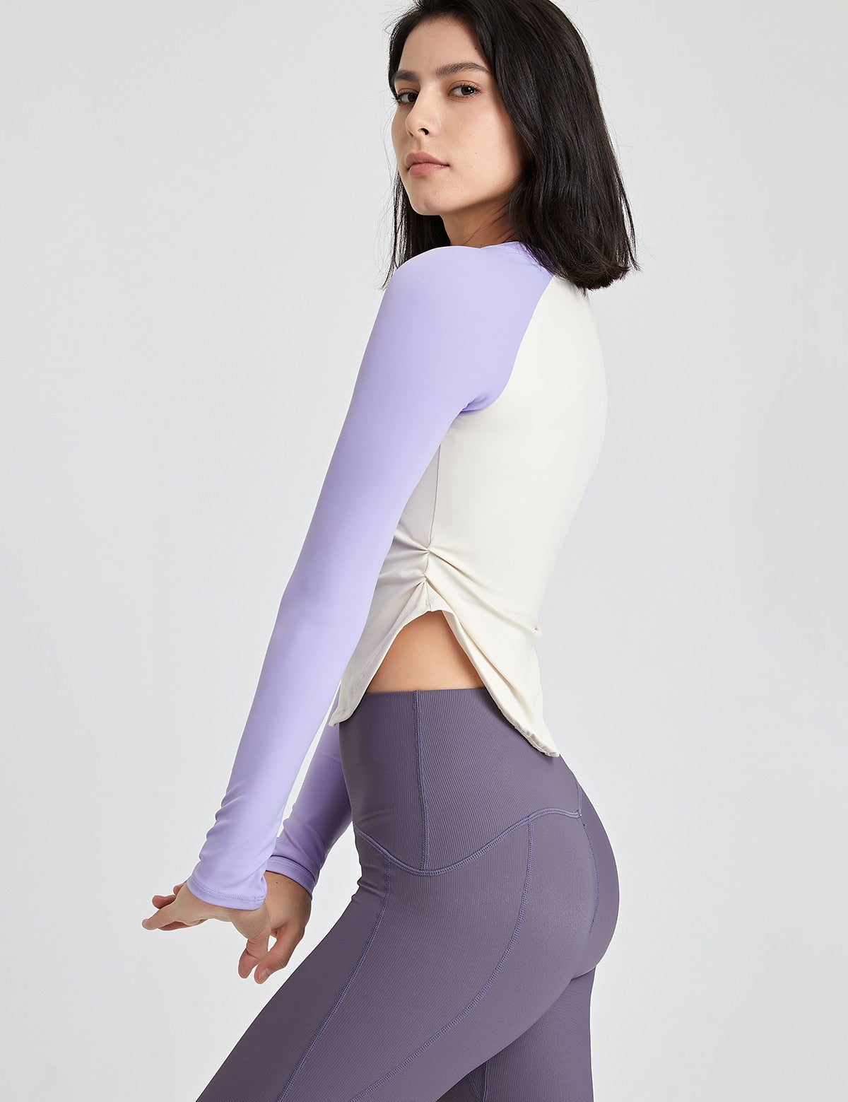 Color-Block Long Sleeve Jersey Crop Top by bornfocus