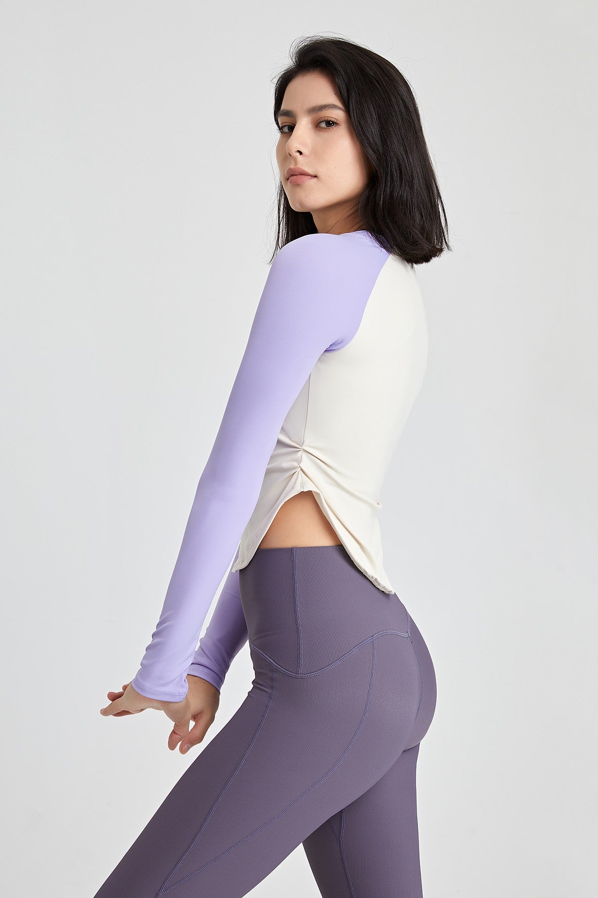 Color-Block Long Sleeve Jersey Crop Top by bornfocus