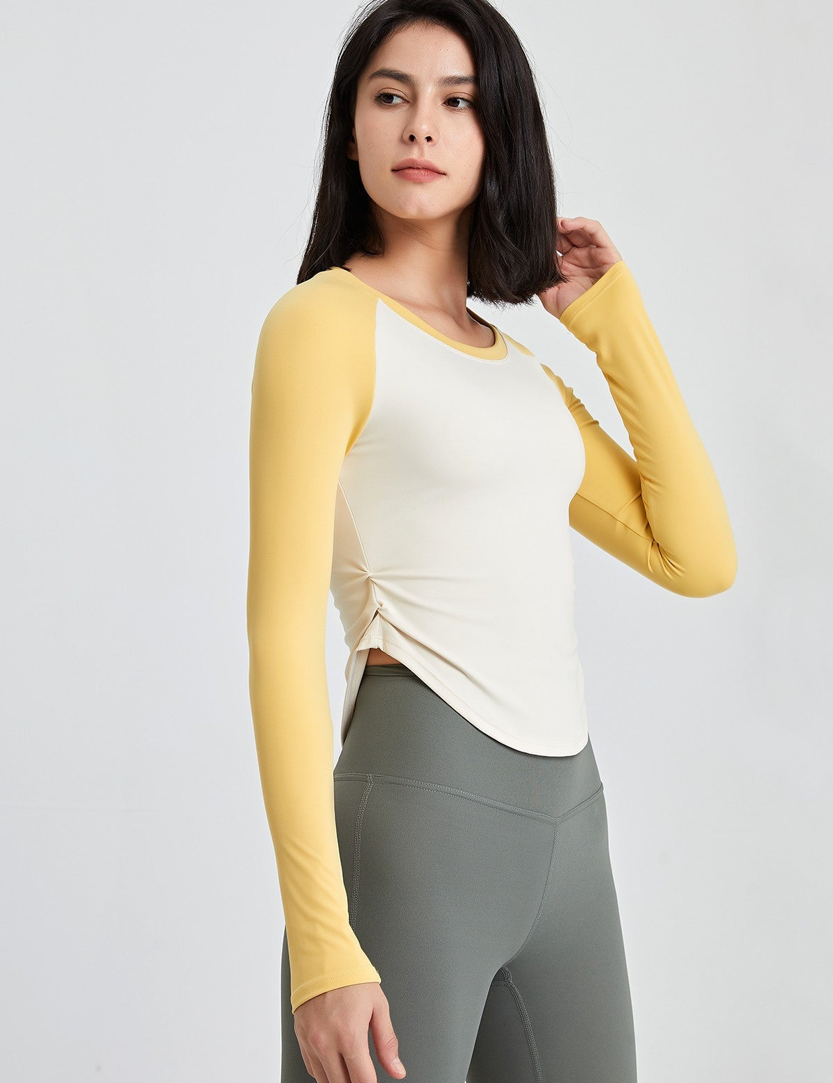 Color-Block Long Sleeve Jersey Crop Top by bornfocus