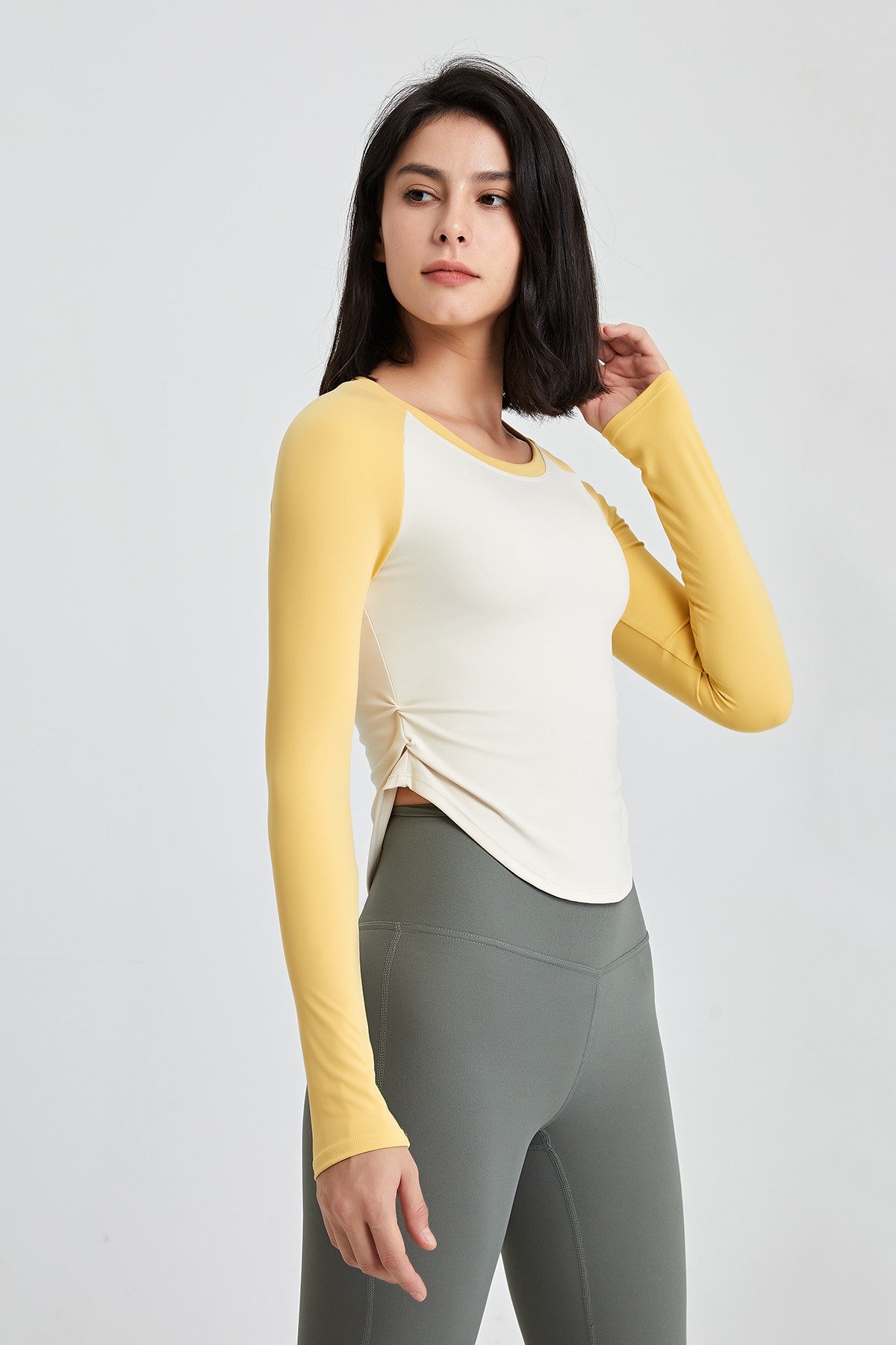 Color-Block Long Sleeve Jersey Crop Top by bornfocus