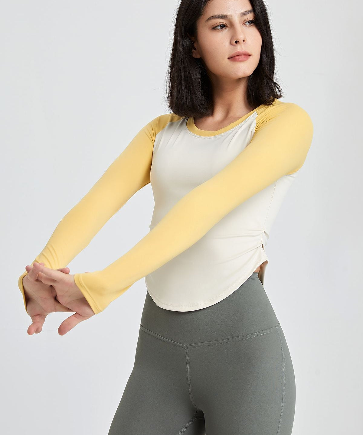 Color-Block Long Sleeve Jersey Crop Top by bornfocus