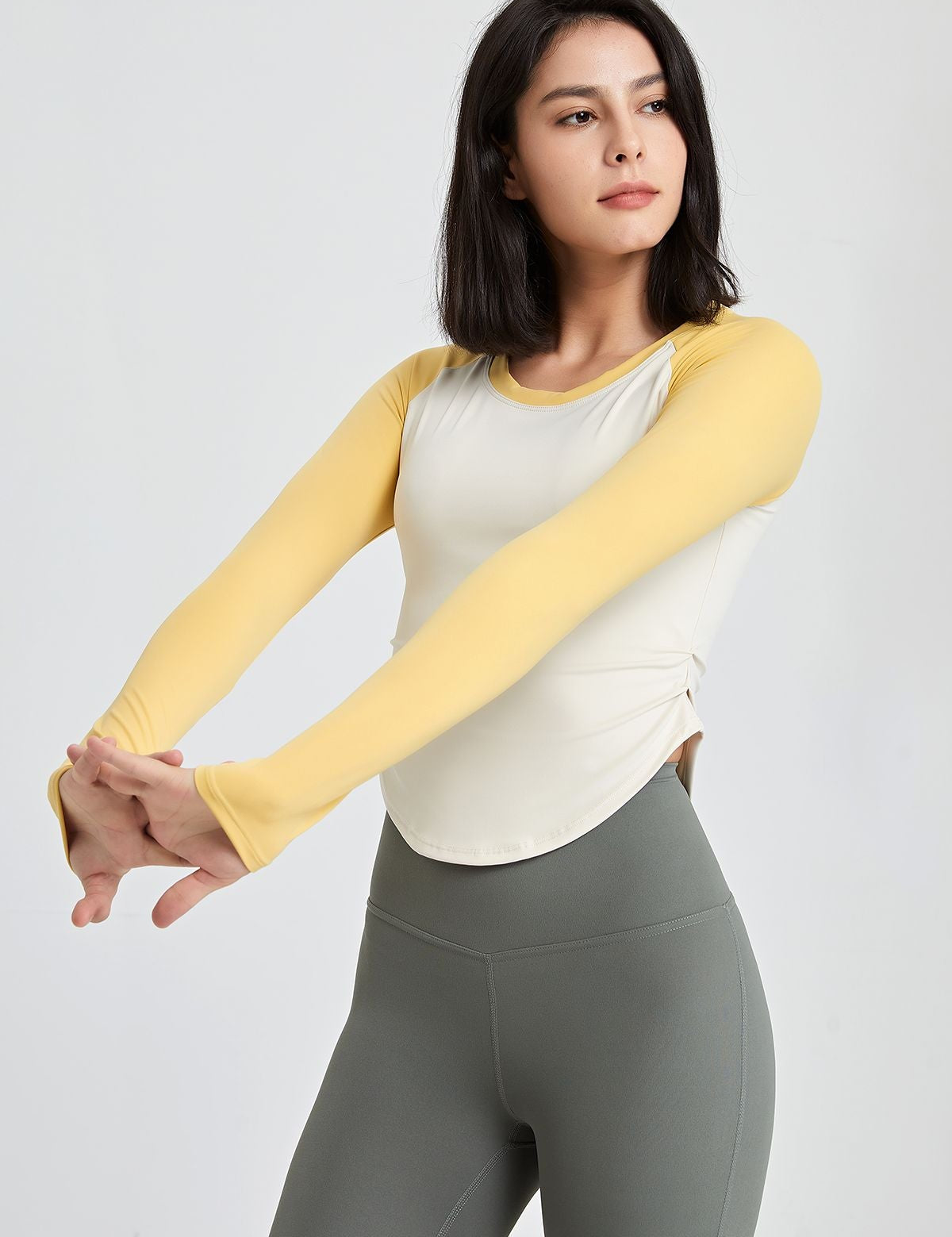 Color-Block Long Sleeve Jersey Crop Top by bornfocus