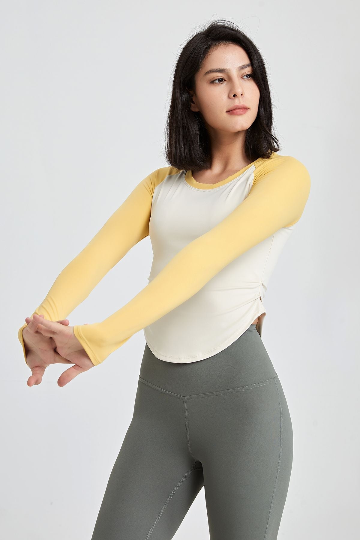 Color-Block Long Sleeve Jersey Crop Top by bornfocus