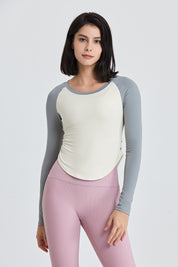 Color-Block Long Sleeve Jersey Crop Top by bornfocus