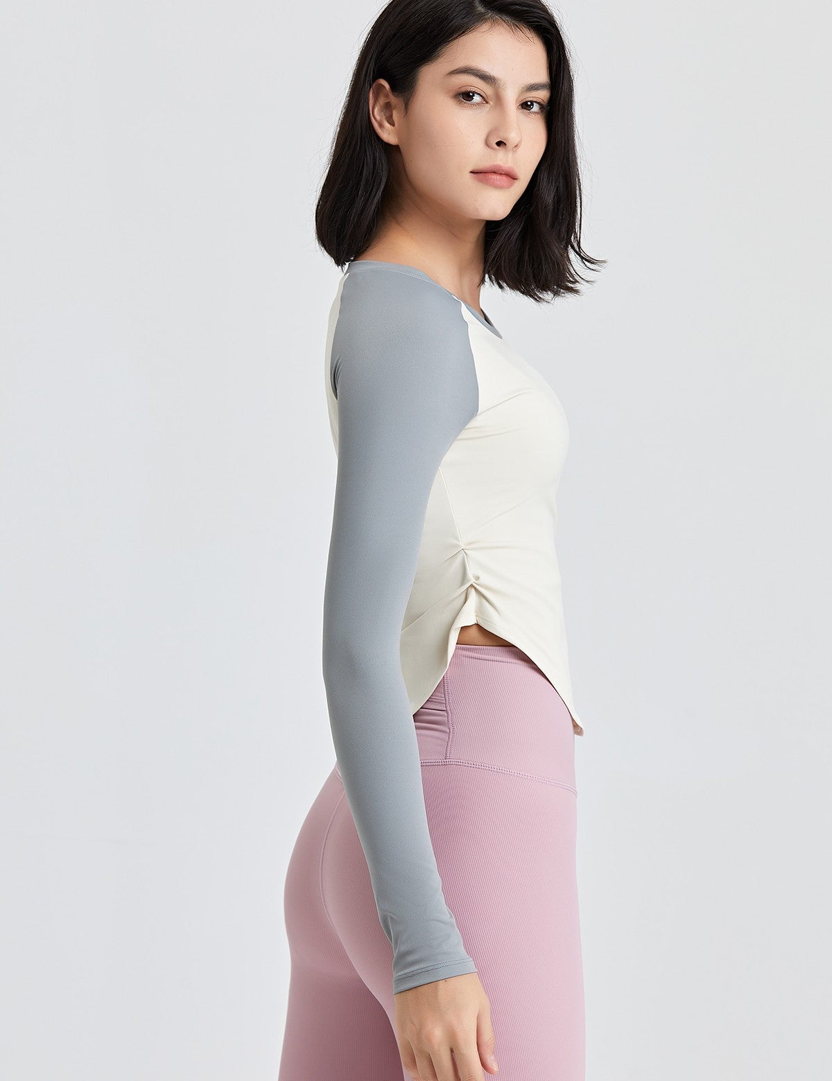 Color-Block Long Sleeve Jersey Crop Top by bornfocus