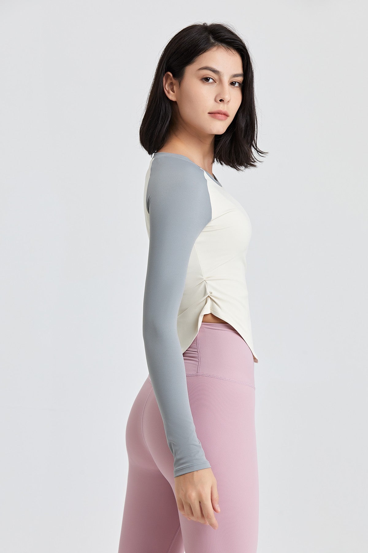 Color-Block Long Sleeve Jersey Crop Top by bornfocus