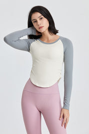 Color-Block Long Sleeve Jersey Crop Top by bornfocus