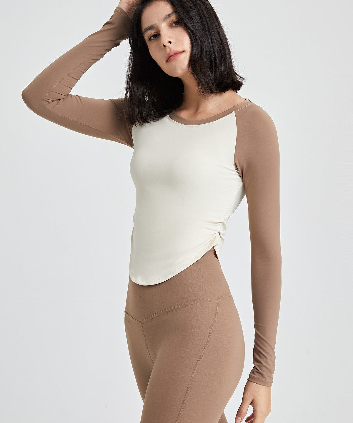 Color-Block Long Sleeve Jersey Crop Top by bornfocus