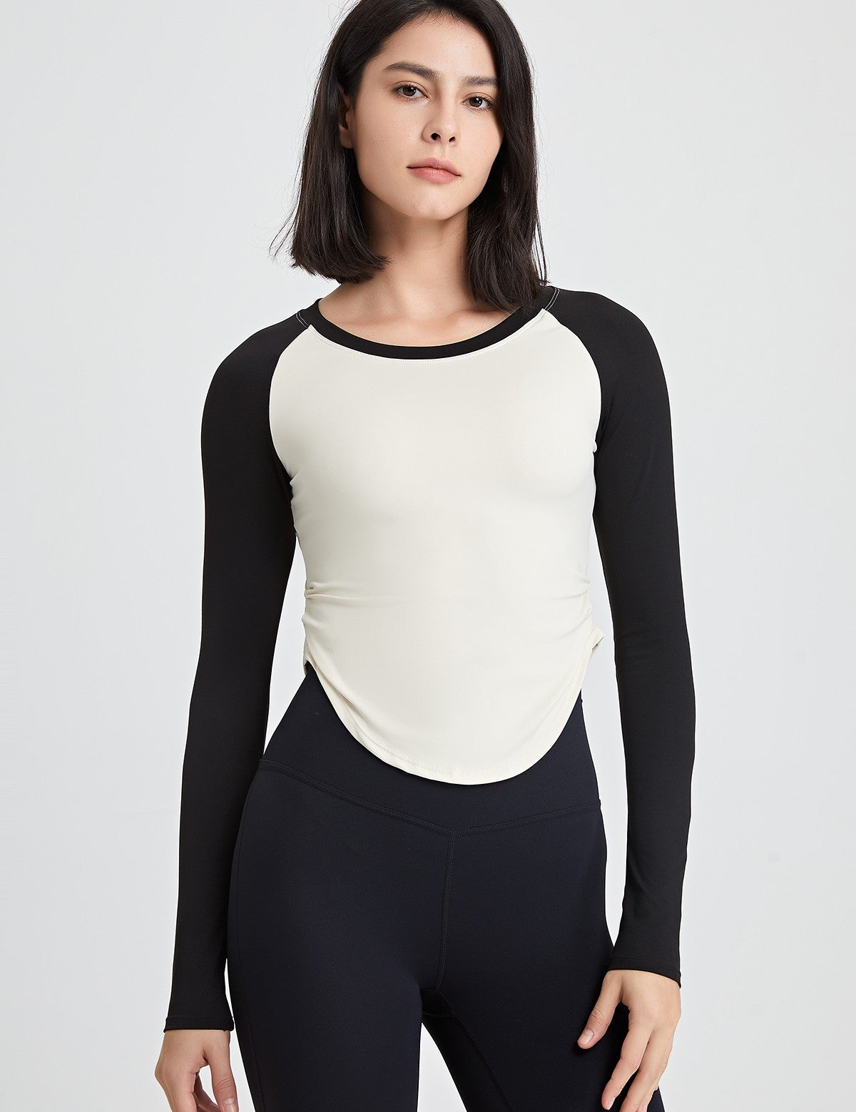 Color-Block Long Sleeve Jersey Crop Top by bornfocus