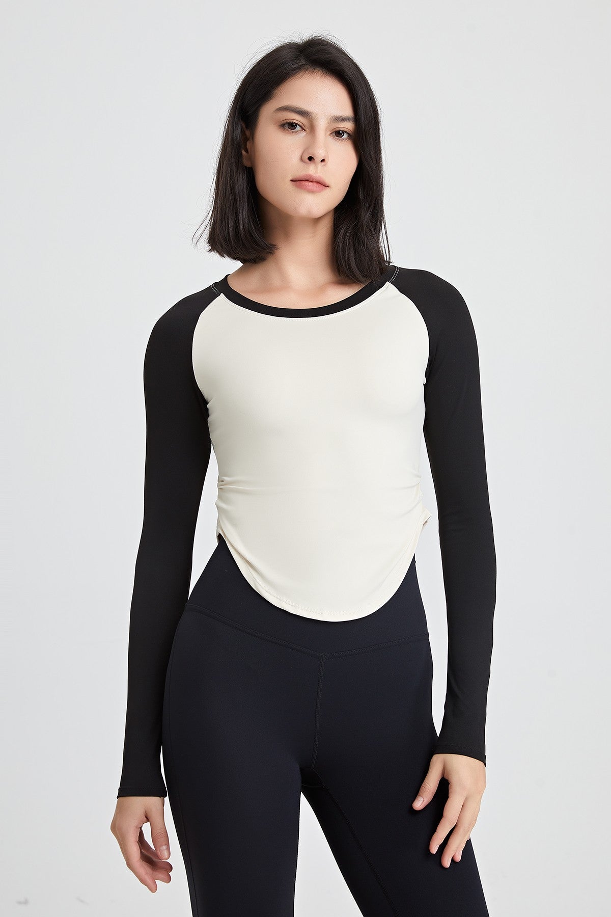 Color-Block Long Sleeve Jersey Crop Top by bornfocus